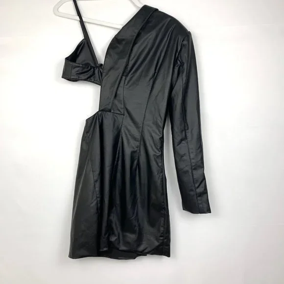 NWT Ronny Kobo X REVOLVE Sabrina Cut Out Blazer Mini Dress Leather Black - Picture 4 of 12